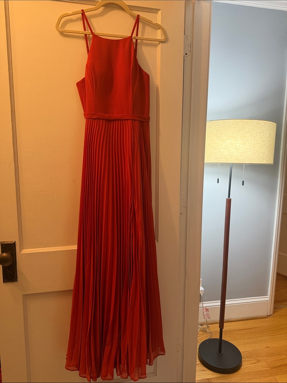 Azazie Lenon - Paprika - Pleated Maxi Dress with Spaghetti Straps